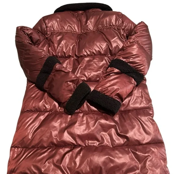 French Connection BERBER TRIM WATER REPELLENT PUFFER JACKET IN burgundy Red - Picture 3 of 10